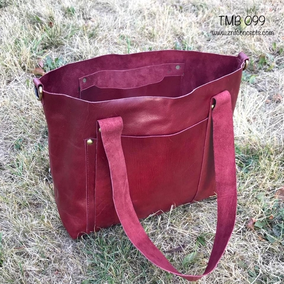 Soft leather tote, Burgundy color - Picture 6 of 7